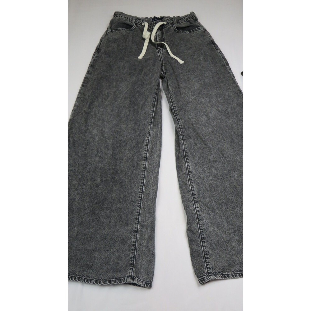 GAP Jeans Women Size XS Black Gray Superlight Pull-On Baggy Wide-Leg Drawstring